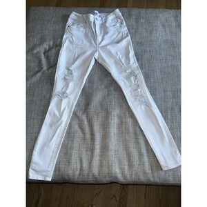 Women's Refuge Denim Miami Sz 9 Distressed White Skinny Jeans High Waist Stretch